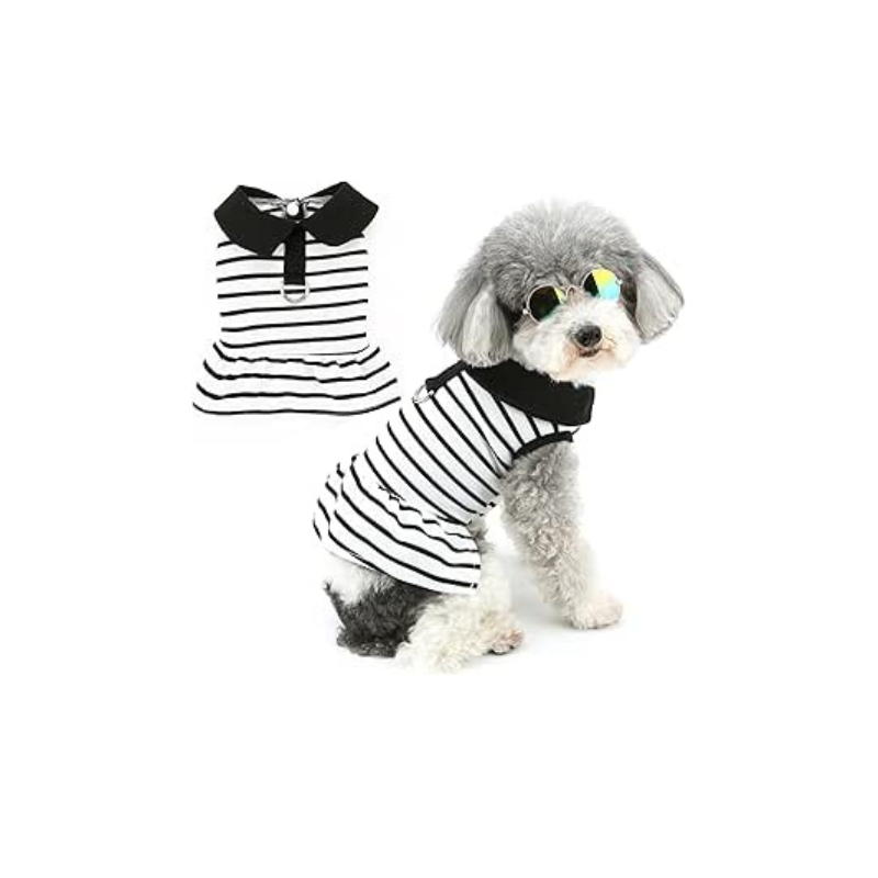 Vestido a rayas azul marino y blanco sin volante