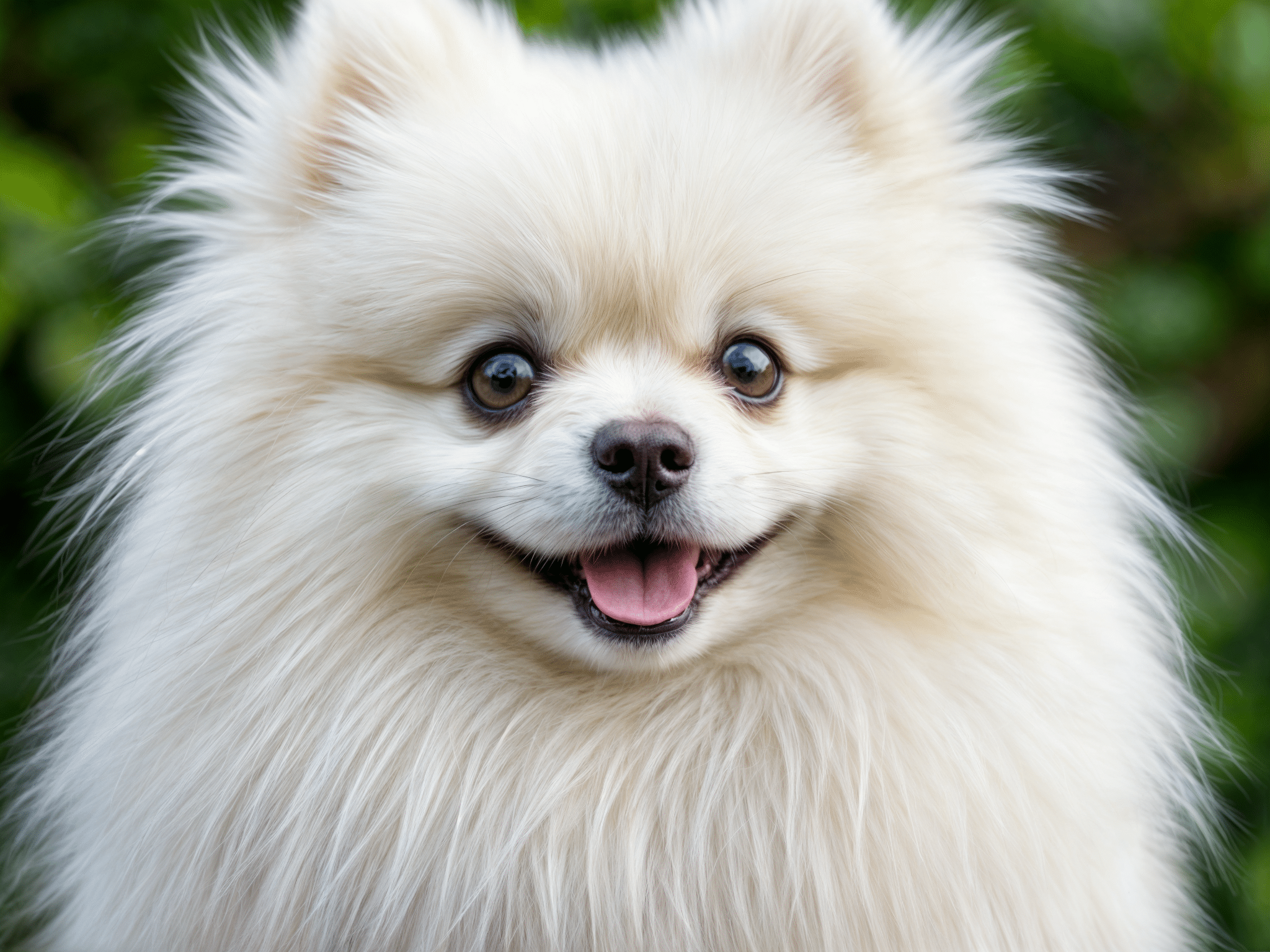 Pomerania pequeño con pelaje esponjoso y cara alerta